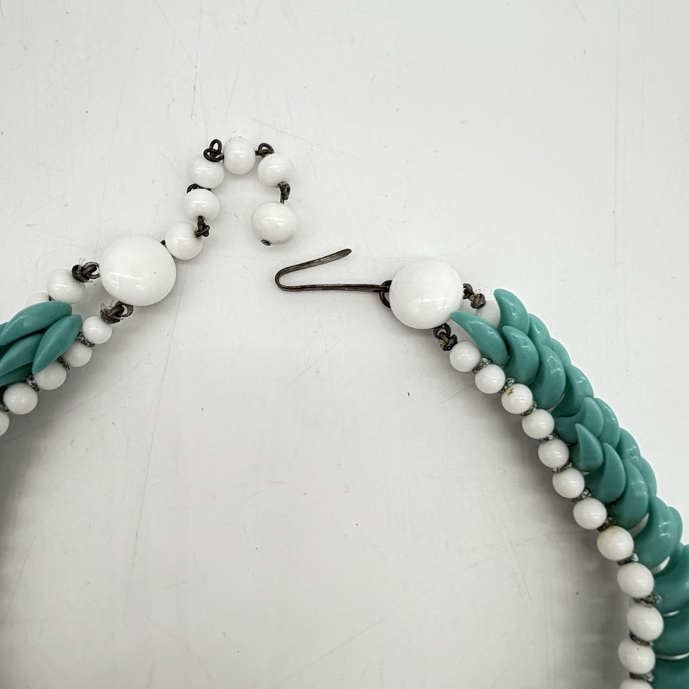 Vtg Haskell Era Turquoise Milk Glass Choker Necklace Hand Made Blue White Spiked - Picture 3 of 13